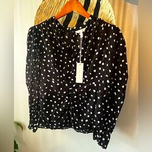 NWT Rebecca Taylor Silk Blend Nova Polka Dot Blouse Black White Women’s Size 4